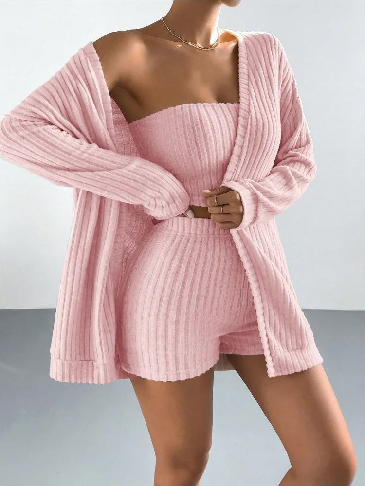 Women's 3-Piece Pajama Set – Long Sleeve Top, Shorts & Pants Women's Pajama Set Axl