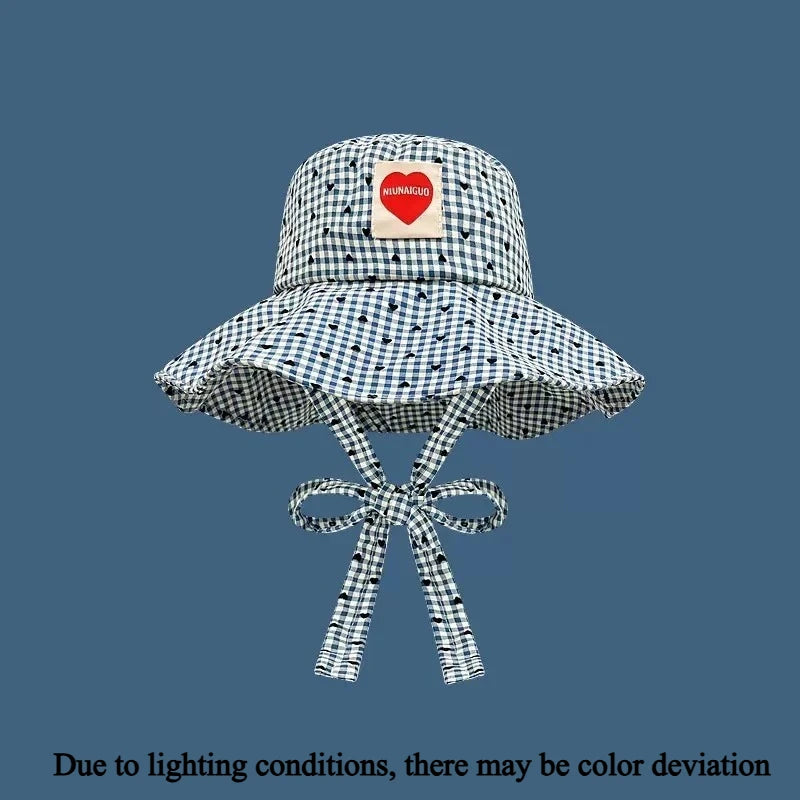 Women's Wide Brim UV Sun Hat with Chin Strap – Pastel Plaid Wide Brim Sun Hat Axl 02-blue-1pcs