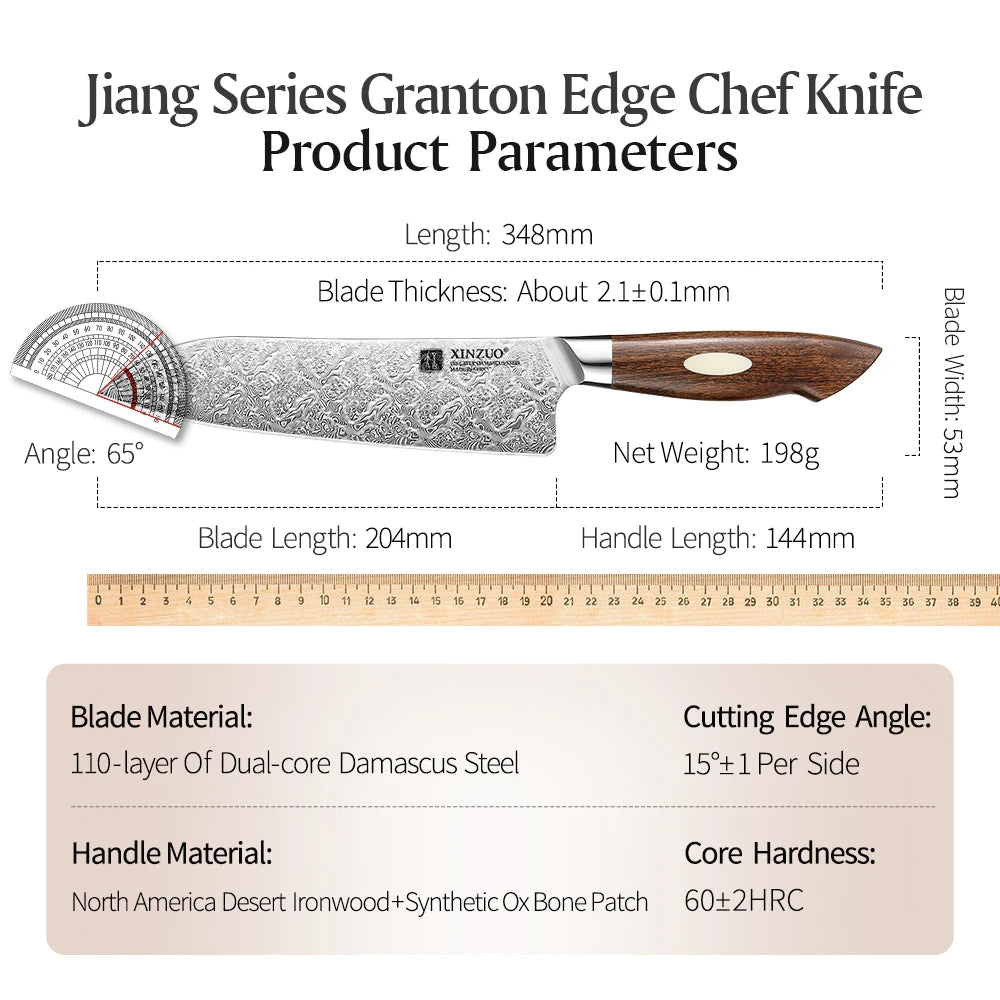 XINZUO 7.8" 110-Layer Damascus Steel Chef's Knife | Jiang Series Damascus Chef's Knife Axl