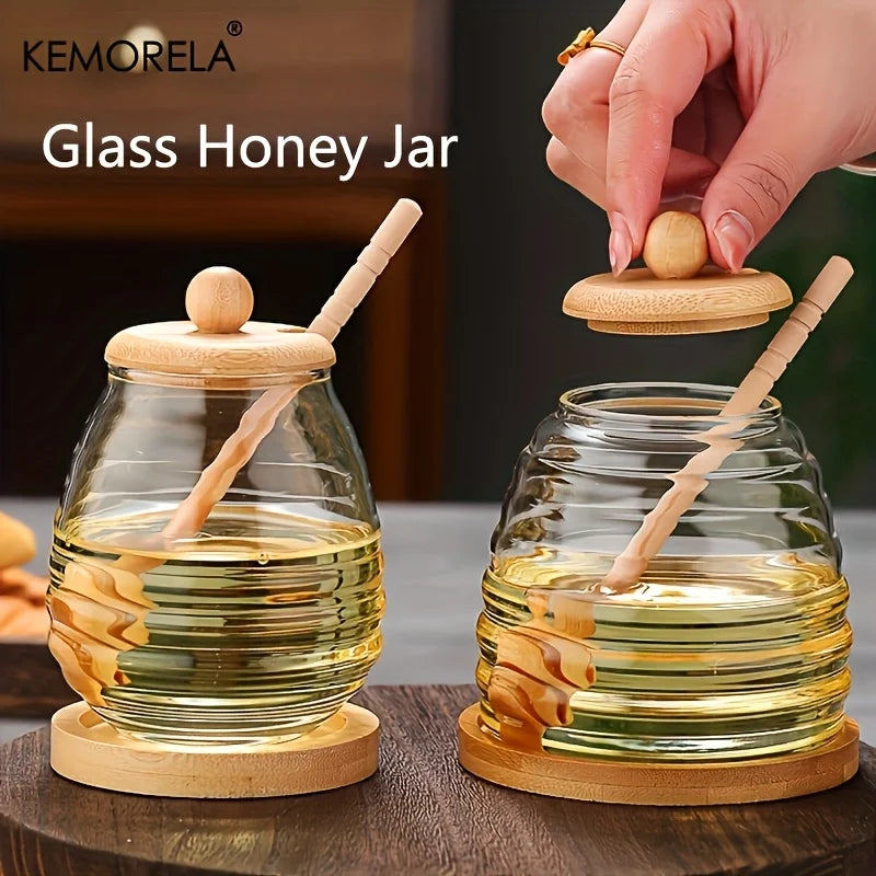 Glass Sugar Jar with Wooden Lid, Spoon & Coaster | Borosilicate Glass Sugar Jar Axl
