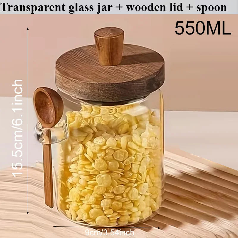 Glass Sealed Storage Jar with Spoon | Coffee, Spice & Grain Glass Storage Jar Axl 550ml