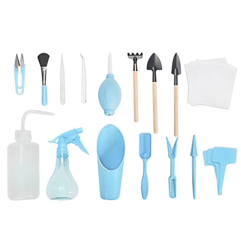 16-Piece Mini Gardening Tools Set – Succulent & Bonsai Kit Mini Garden Tool Set Axl Blue