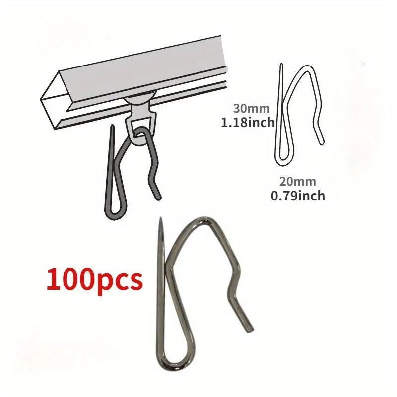 100-Pack S-Type Stainless Steel Curtain Hooks & Window Holdbacks Curtain Hooks Axl
