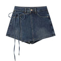 Y2K High Waist Denim A-Line Skirt – Lace-Up Wide Leg Blue Jean Denim A-Line Skirt Axl Dark Blue M