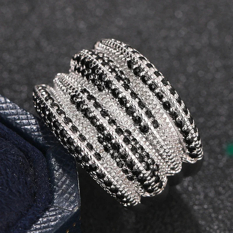 Huitan Wide Black Stone Statement Ring – Bold Fashion Jewelry Fashion Statement Ring Axl