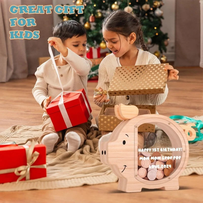 Solid Wood Pig Piggy Bank Figurine – Minimalist Home Decor Wooden Piggy Bank Axl