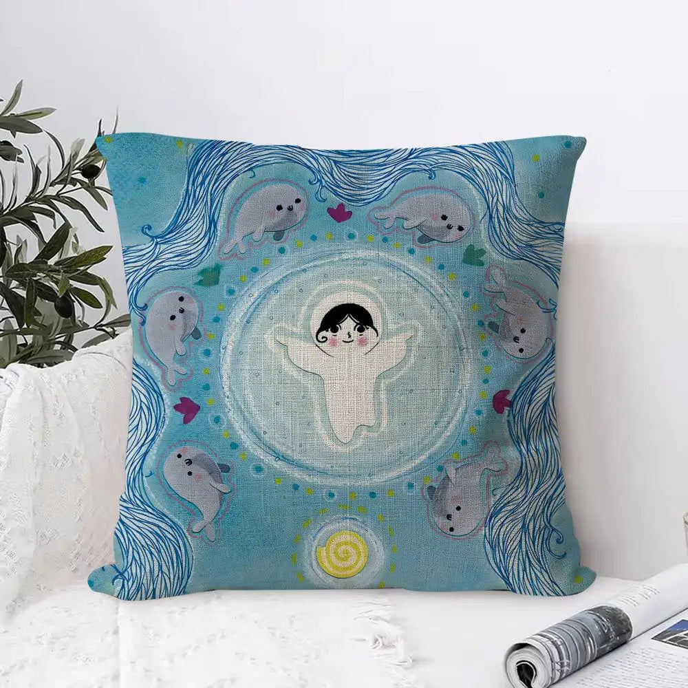 Song of the Sea Linen Cushion Cover | Hidden Zipper Pillowcase Decorative Cushion Cover Axl White5 30X30cm