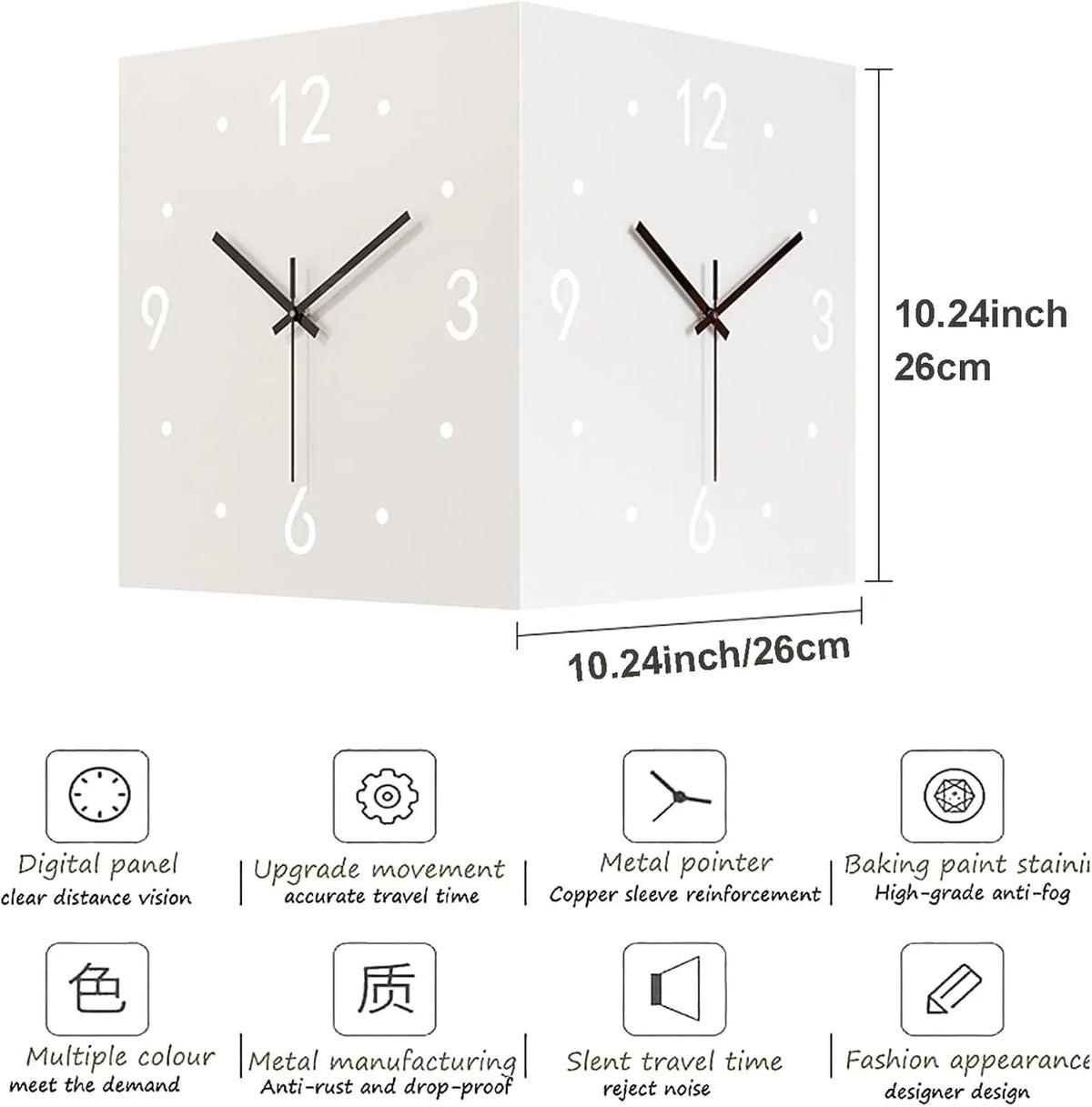 Double-Sided Corner Wall Clock – Silent Sensor Luminous Decor Decorative Wall Clock Axl