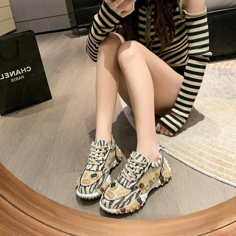 Women's Rhinestone Platform Sneakers – Glam Thick Sole Shoes Platform Sneakers Axl