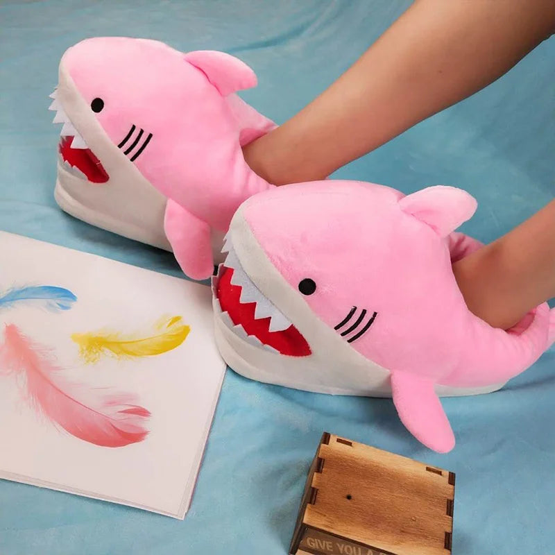 Lorilury Shark Furry Slippers – Women's Cartoon Indoor Slides Novelty Fur Slippers Axl