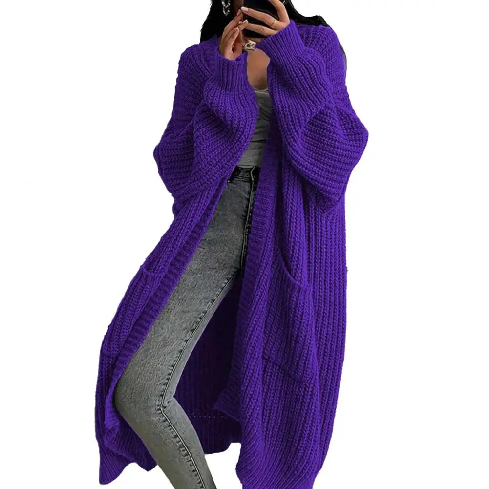 Women's Open Front Long Knit Cardigan Coat with Pockets Knit Cardigan Coat Axl Purple XXXL