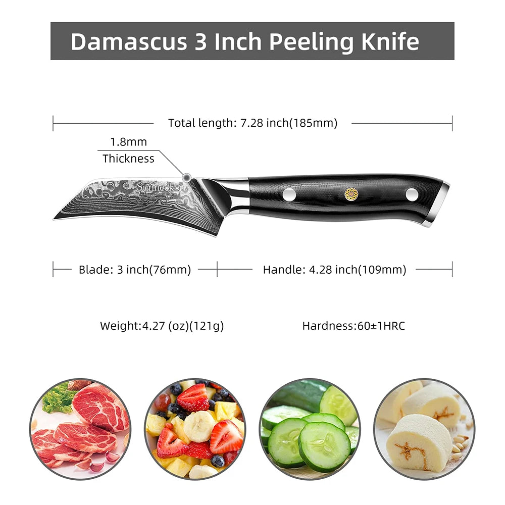 Sunnecko Damascus Kitchen Knife Set – 73-Layer VG10 Steel Damascus Knife Set Axl 3 Inch Peeling China Mainland