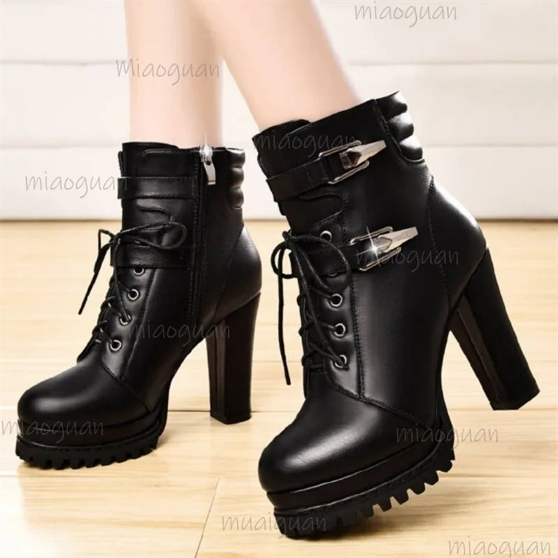 Women's Platform Ankle Boots – Super High Heel Buckle Booties Platform Ankle Boots Axl