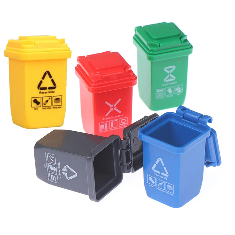 5-Pc Dollhouse Miniature Trash Cans & Sorting Bins 1:12 Scale Dollhouse Accessories Axl