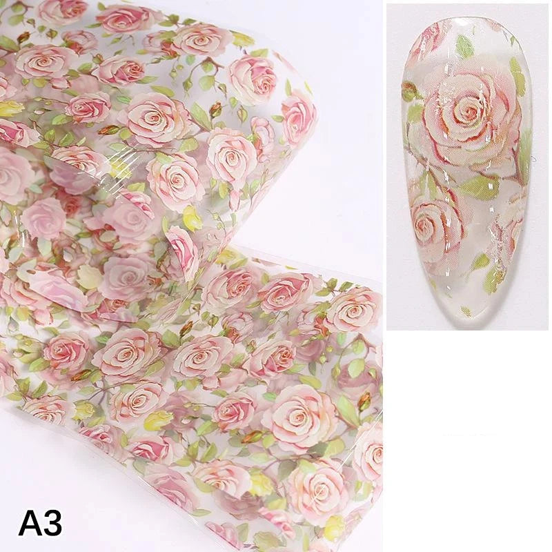 Floral Rose Nail Transfer Foil Stickers – DIY Nail Art Wraps Nail Art Stickers Axl A3