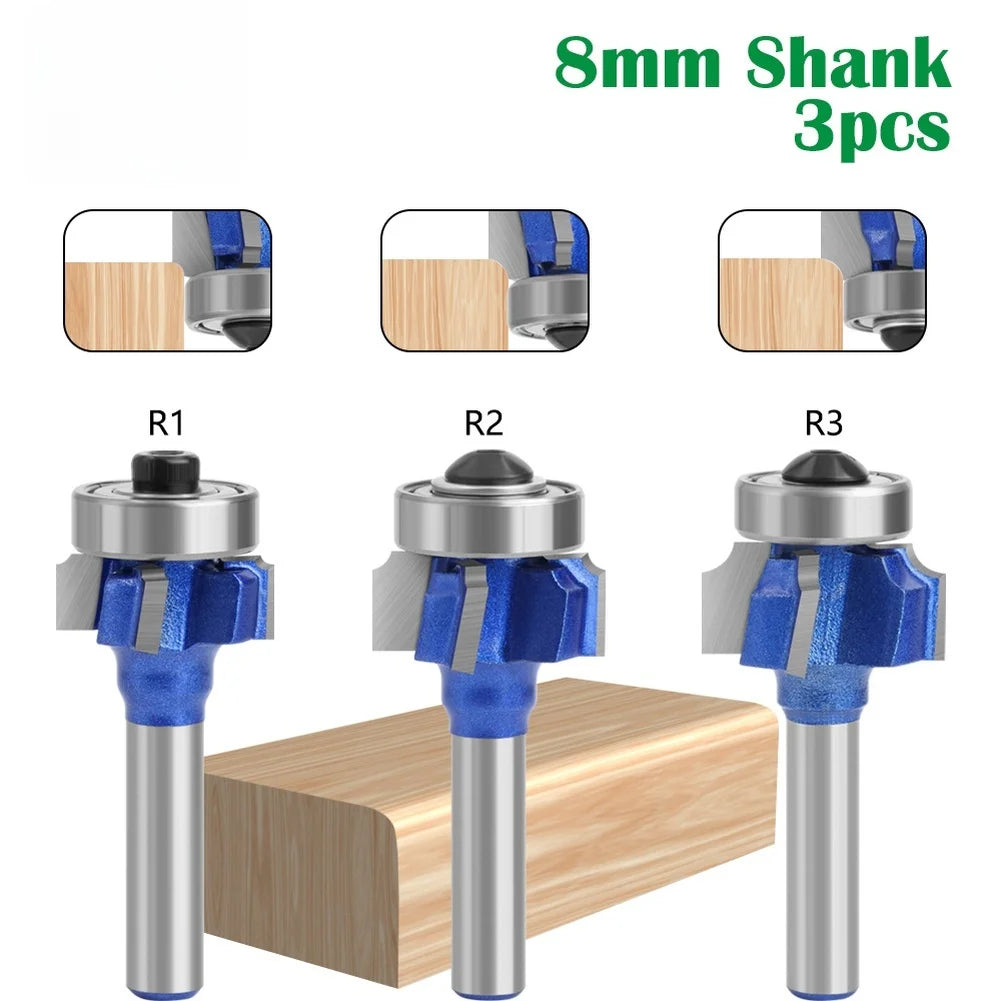 4-Flute Router Bit Set 8mm Shank – R1 R2 R3 Edge Trimmer Woodworking Router Bit Axl