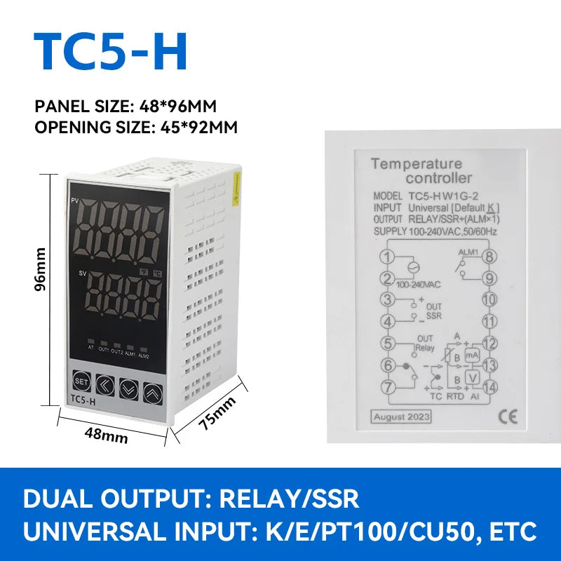 PID Temperature Controller K-Type Timer Relay Buzzer AC100–220V PID Temperature Controller Axl TC5-H