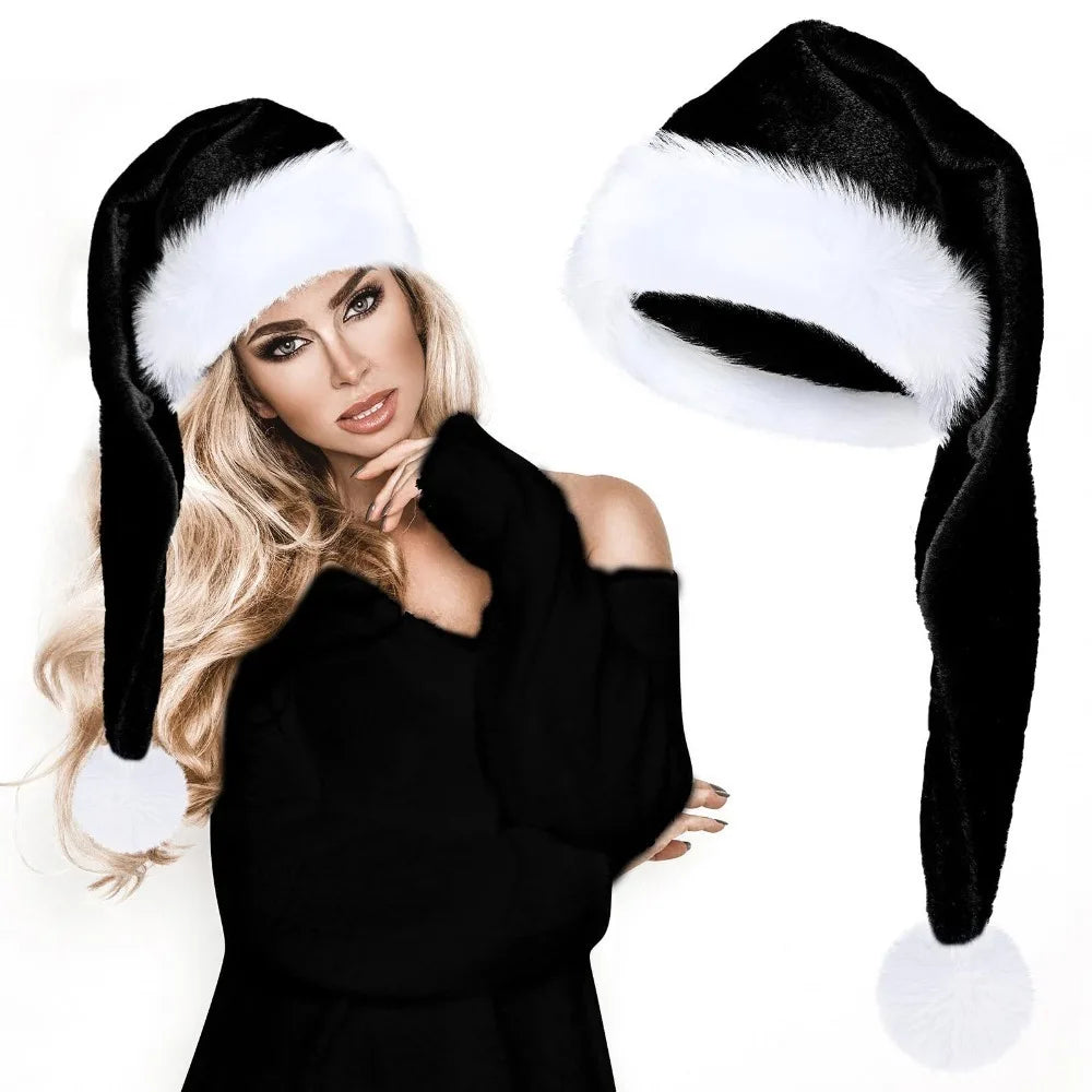Super Long Velvet Santa Hat – Soft Thickened Christmas Hat Christmas Santa Hat Axl Black 3.5x6cm