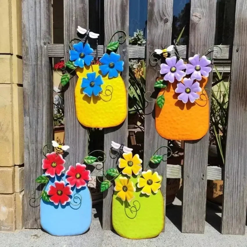 Metal Flower Wall Vases – Outdoor Fence & Patio Garden Decor Garden Wall Vase Axl