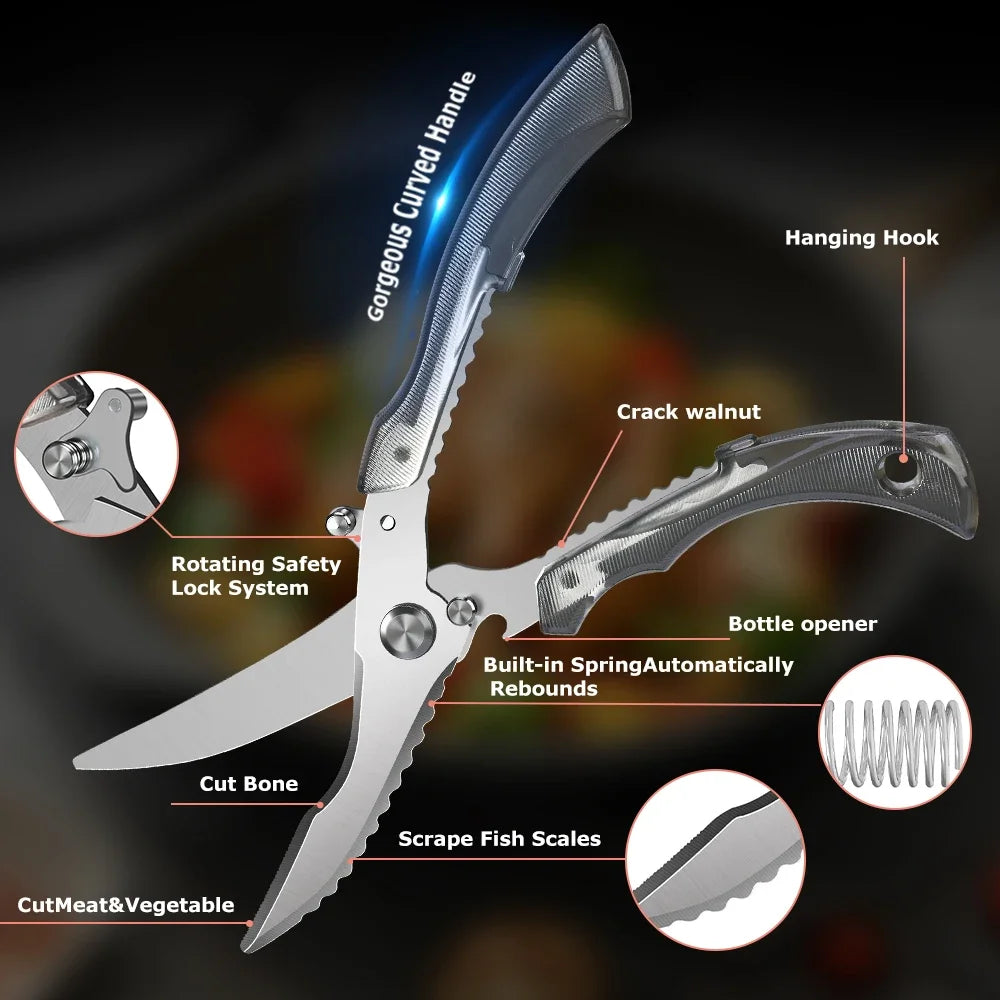 Heavy-Duty Poultry Shears – Sharp Kitchen Scissors & Safety Lock Kitchen Scissors Axl