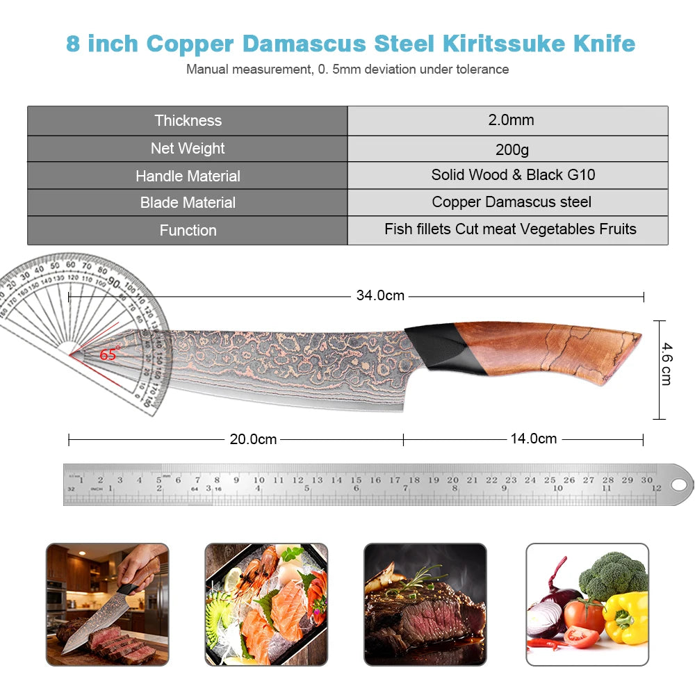 XITUO 8-Inch Damascus Steel Chef Knife – Wood & G10 Handle Damascus Chef Knife Axl