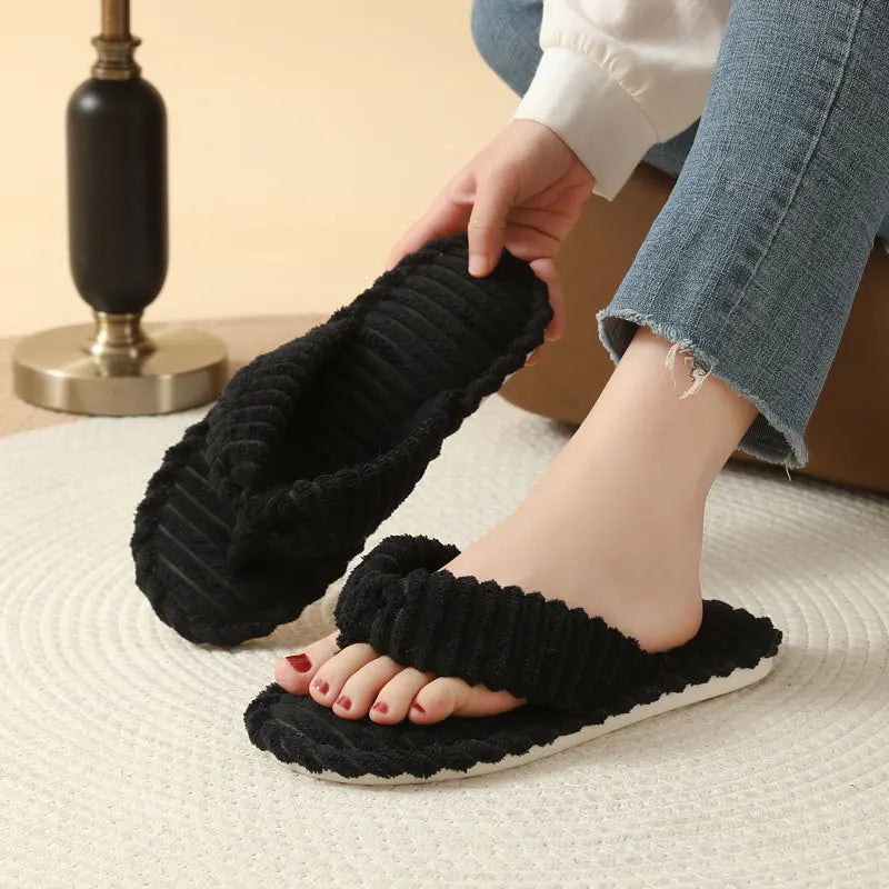 Women's Corduroy Plush Slippers – Soft Sole Indoor Slides Indoor Slippers Axl