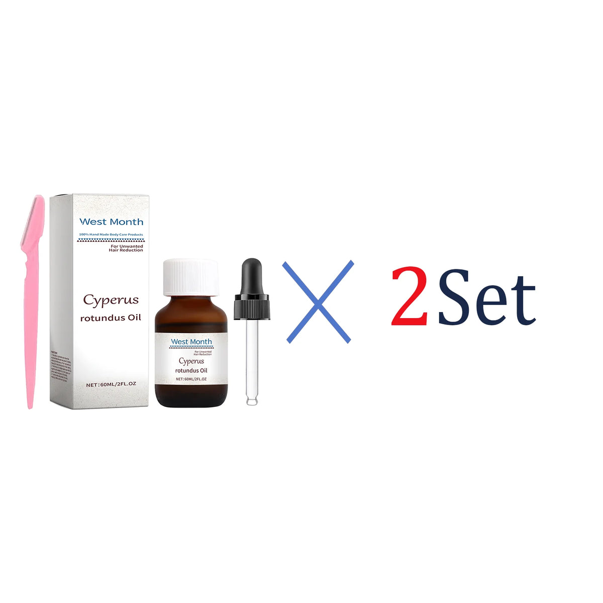 WEST MONTH Cyperus Rotundus Hair Inhibitor Oil 60ml + Razor Hair Inhibitor Oil Axl 2 Set