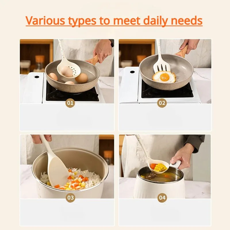 Food Grade Silicone Soup Spoon – Long Handle Ladle & Slotted Silicone Kitchen Ladle Axl