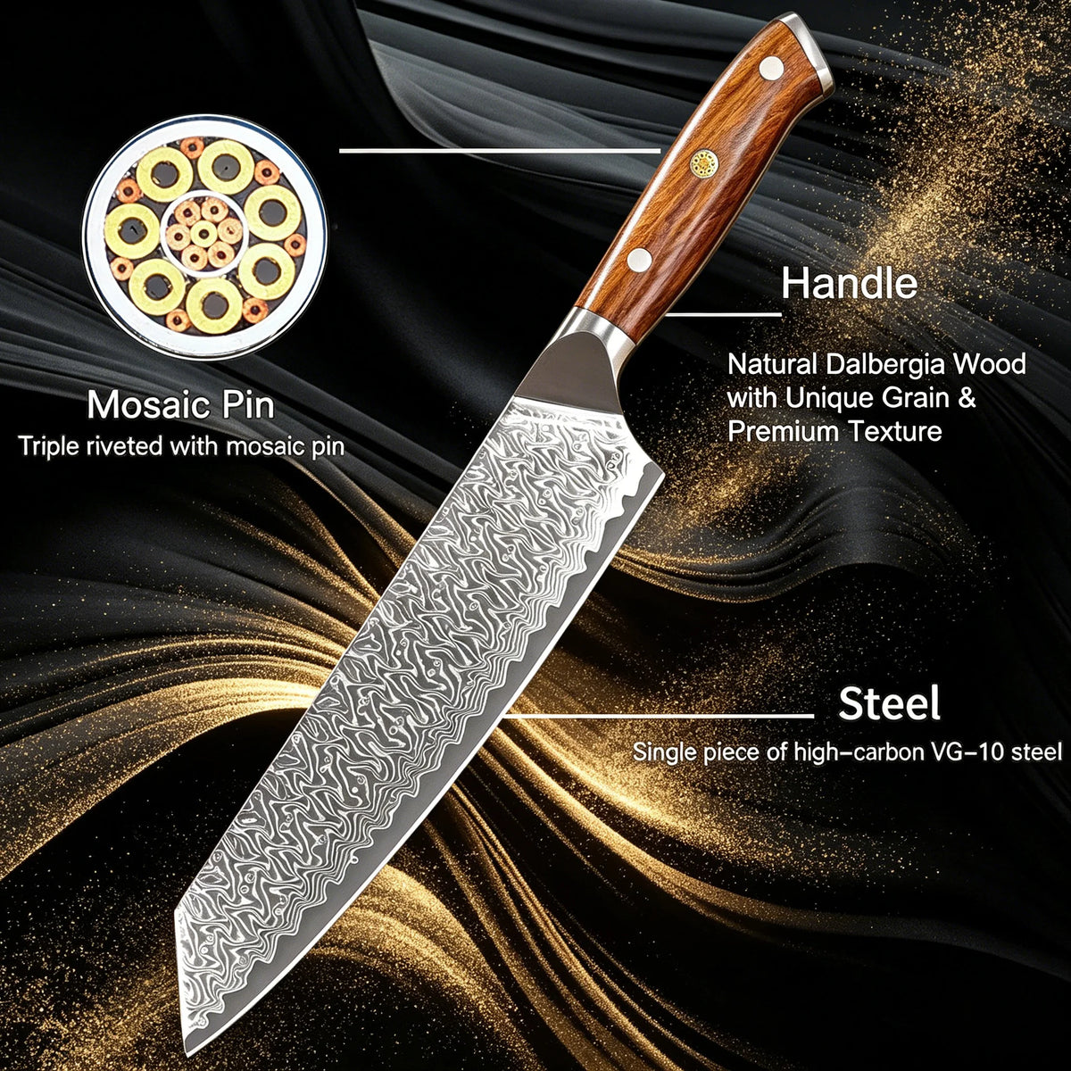 Hand Forged Kiritsuke Damascus Steel Kitchen Knife – 20cm Damascus Kitchen Knife Axl