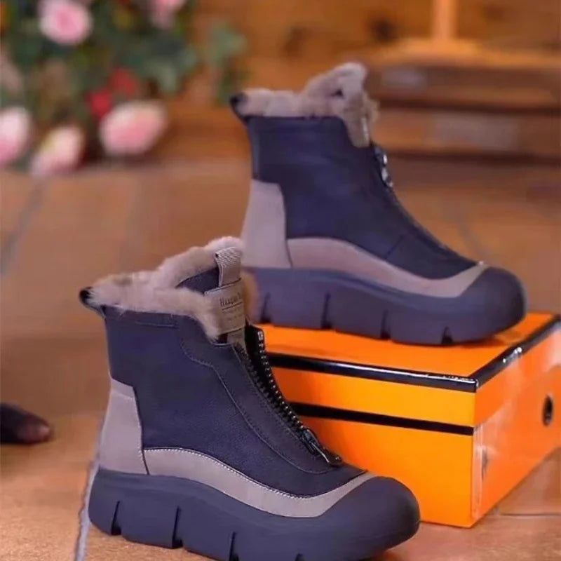 Women's Velvet Platform Snow Boots – Warm Winter Zip Ankle Boot Women's Snow Boots Axl