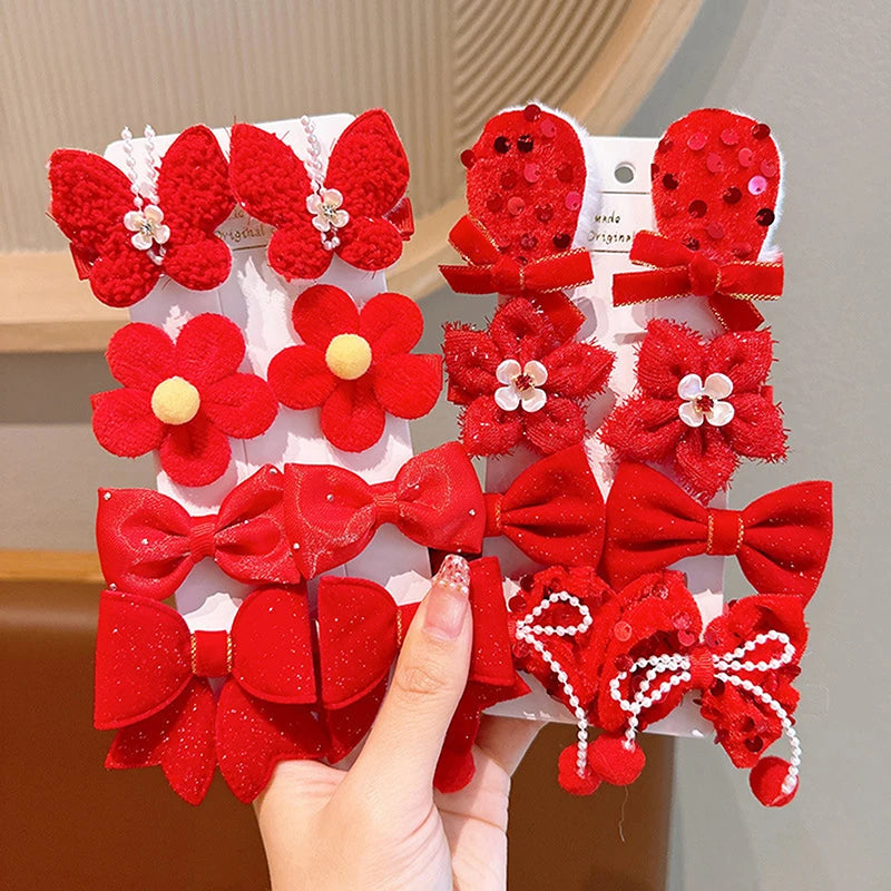 8-Piece Girls Red Bow Hair Clips – Handmade Ribbon Barrettes Kids Hair Barrettes Axl