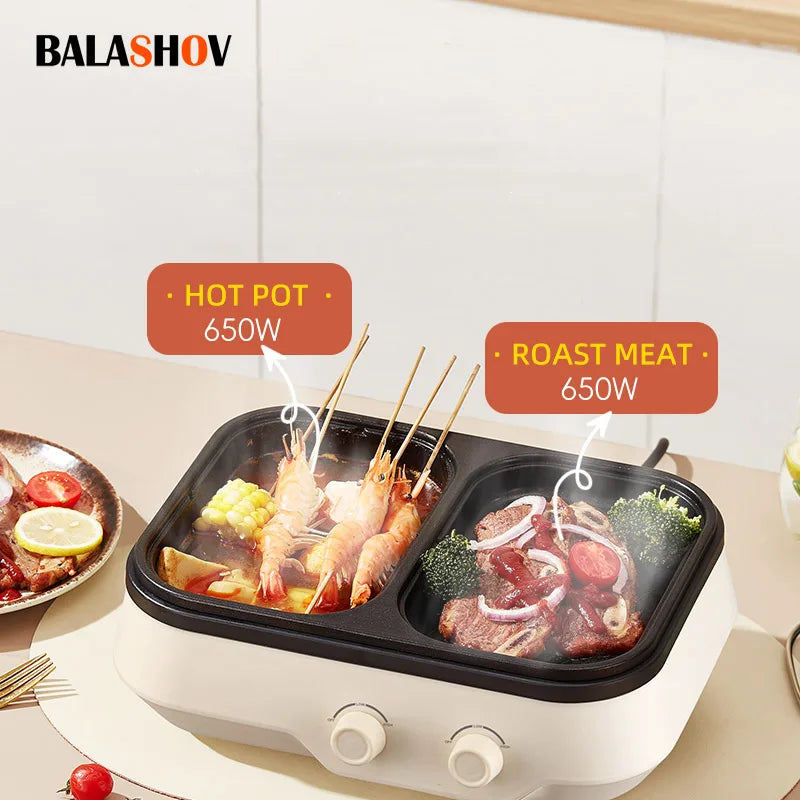 BALASHOV 2-in-1 Electric Hot Pot Grill Cooker – Non-Stick Electric Hot Pot Grill Axl