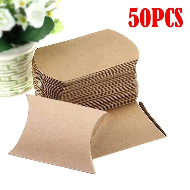 50 Kraft Paper Pillow Boxes – Wedding & Party Gift Candy Boxes Gift Pillow Boxes Axl