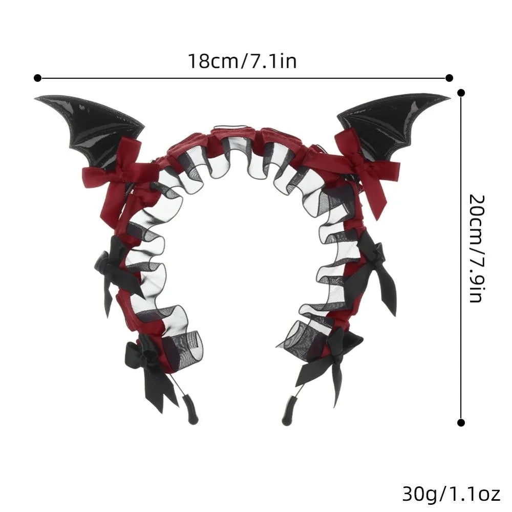 Gothic Bat Ruffle Lace Headband – Punk Bow Cosplay Hair Hoop Gothic Hair Headband Axl