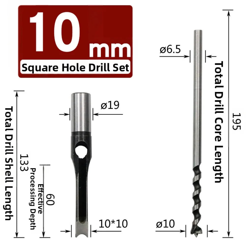 HSS Square Hole Drill Bit 6–18mm | Mortising Chisel Wood Mortising Drill Bit Axl 10mm China Mainland