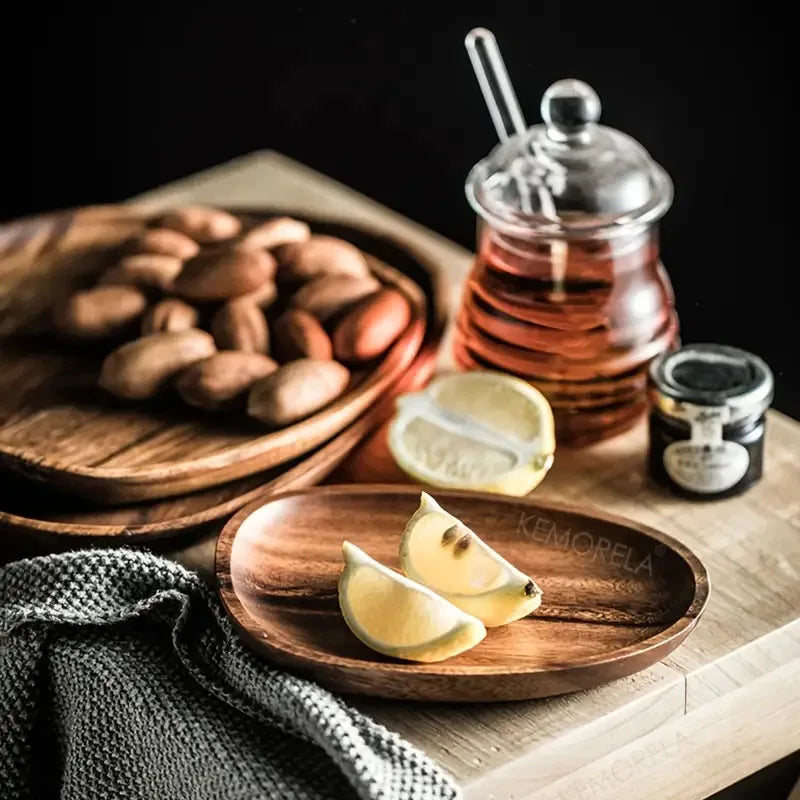 KEMORELA Solid Wood Oval Serving Plate – Sushi, Fruit & Tea Tray Wood Serving Plate Axl