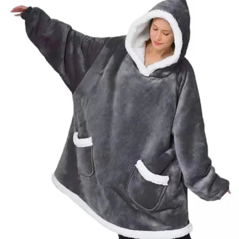 Women's Hooded Fleece Robe – Cozy Winter Pullover Loungewear Women's Lounge Robe Axl gray One Size