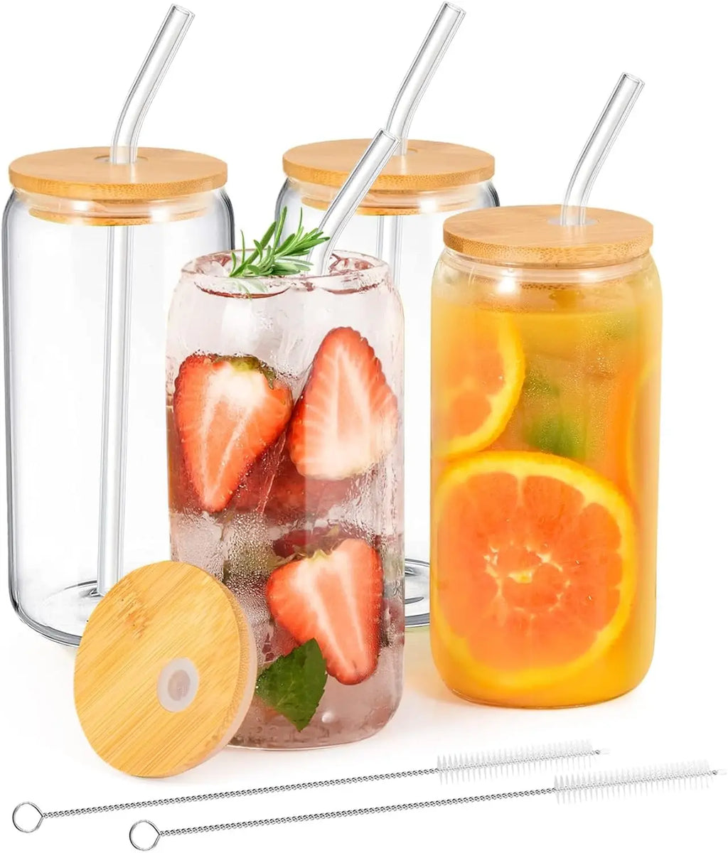KEMORELA 18.6oz Glass Cup with Lid & Straw – Bubble Tea Set Glass Drinkware Set Axl