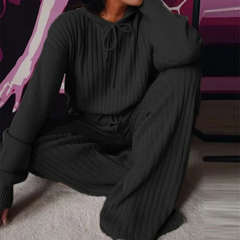 Women's 2-Piece Hooded Pajama Set – Long Sleeve Loungewear Women's Pajama Set Axl black XL