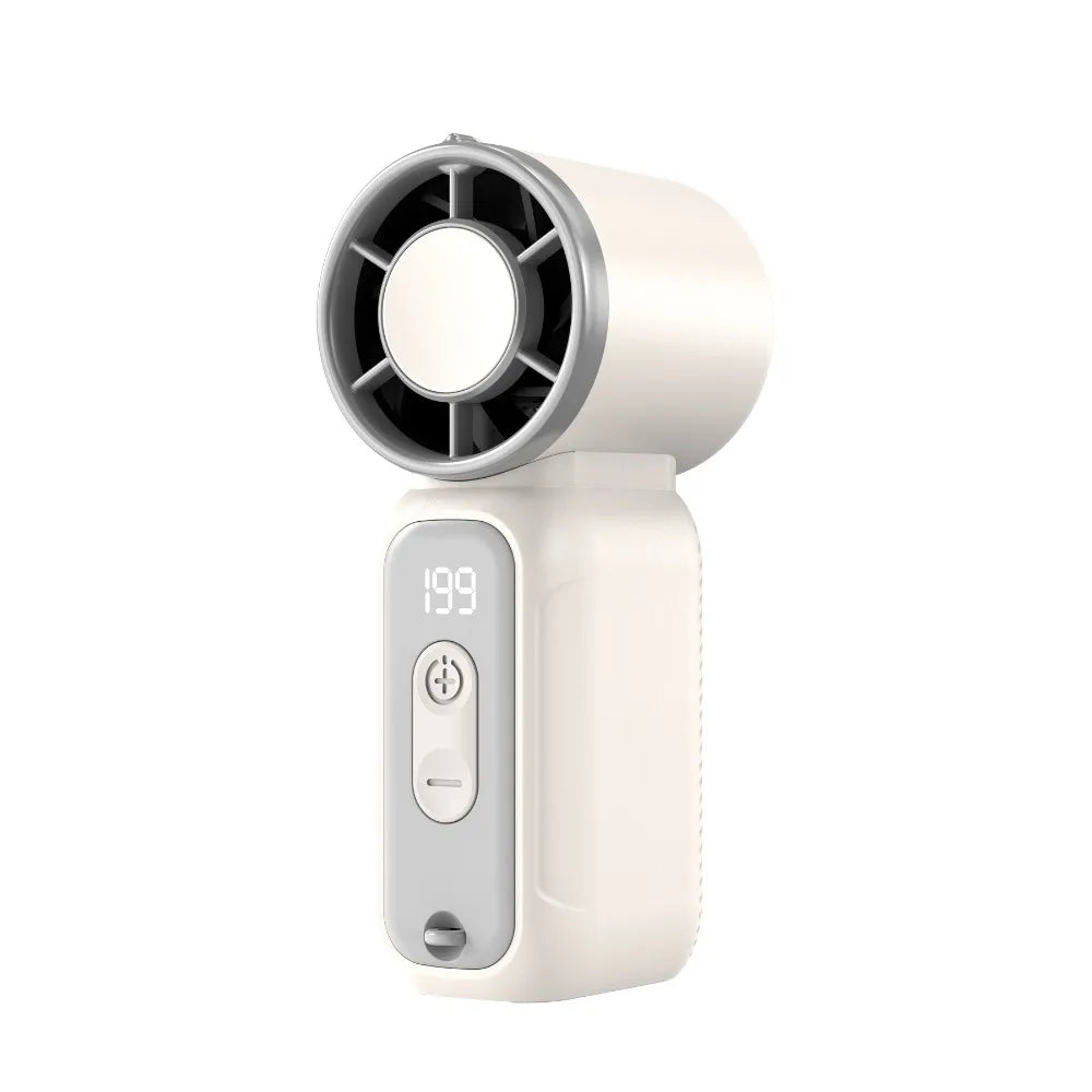 USB Rechargeable Mini Handheld Fan – Digital Display Turbo Portable Handheld Fan Axl White Style A