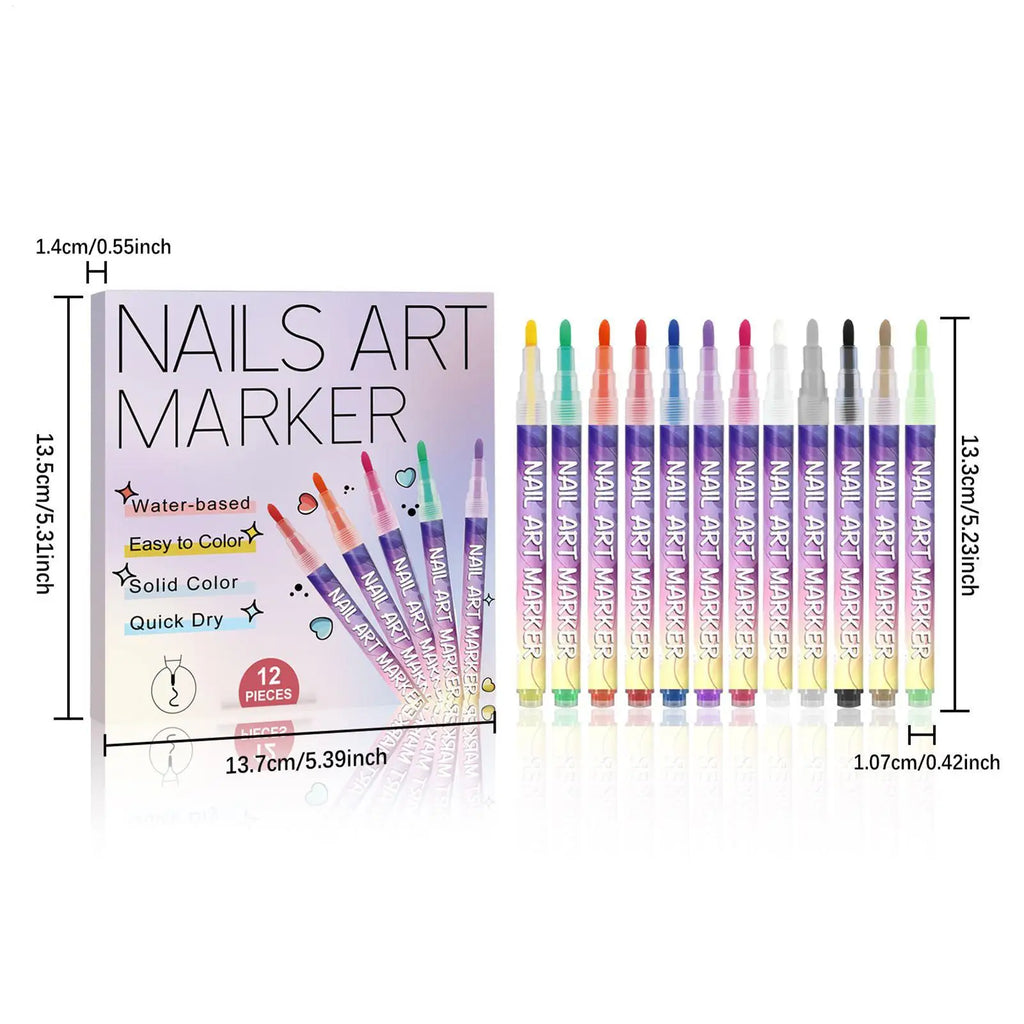 12-Piece 3D Nail Art Pens – Waterproof Nail Markers Set Nail Art Pen Set Axl