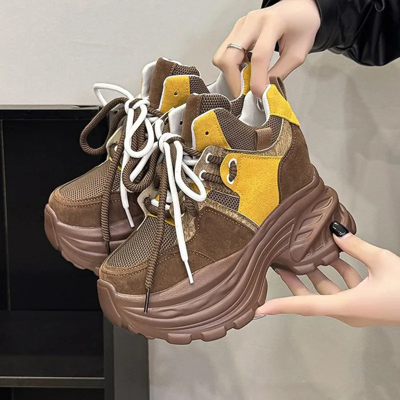 Women's 9CM Platform Chunky High-Top Sneakers – Lace-Up Platform Sneakers Axl