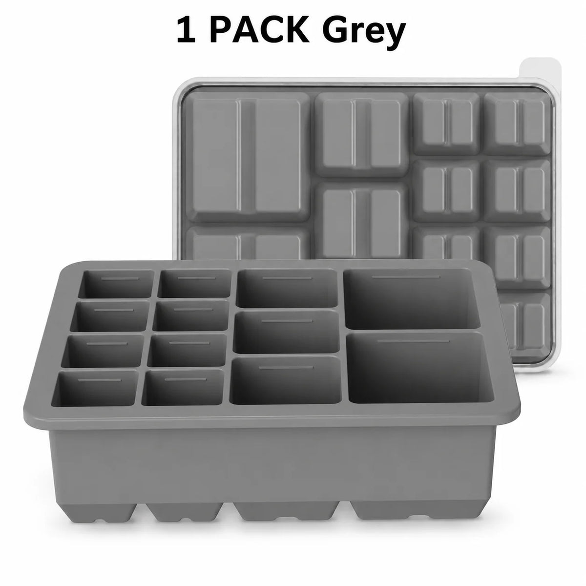 Silicone Ice Cube Tray with Lid – 13-Cavity Stackable Mold Silicone Ice Tray Axl 1 PACK Grey