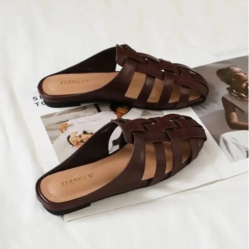 Women's Hollow-Out Mule Sandals – Flat Slip-On Summer Shoes Mule Sandals Axl