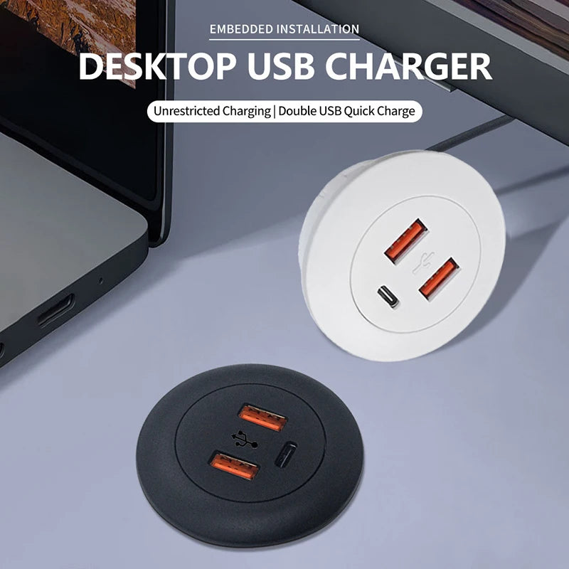 Desk Clamp USB Hub – 3 Outlets, 2 USB-A & Type-C Ports Desktop USB Charging Hub Axl