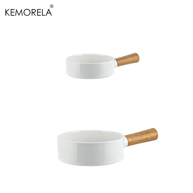 KEMORELA Ceramic Salad Bowl with Wooden Handle | Dinner Bowl Ceramic Dinnerware Bowl Axl