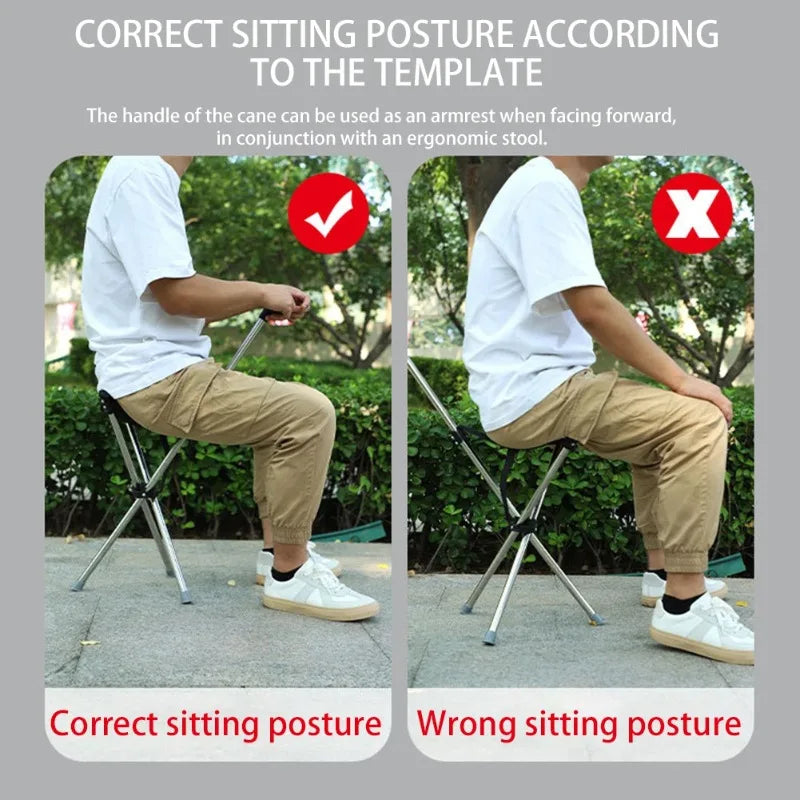 Foldable Cane Chair – Portable Walking Stick Stool | Non-Slip Foldable Cane Stool Axl