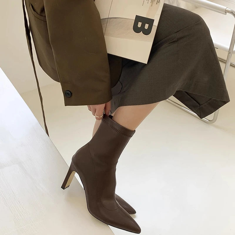 Women's High Heel Pointed Toe Ankle Boots | Korean Style Ankle Boots Axl