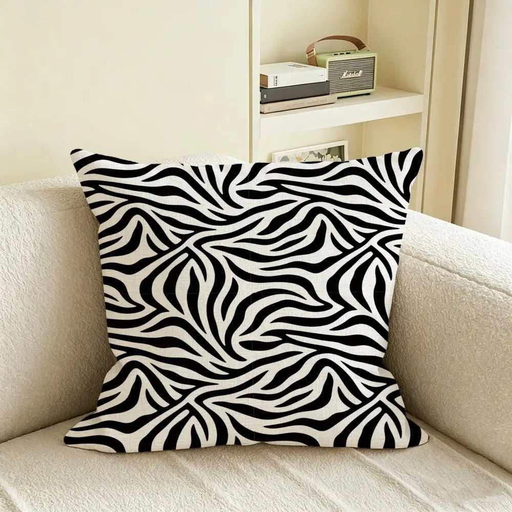 Zebra Print Linen Cushion Cover | Black & White Pillow Case Decorative Cushion Cover Axl White6 35X35cm
