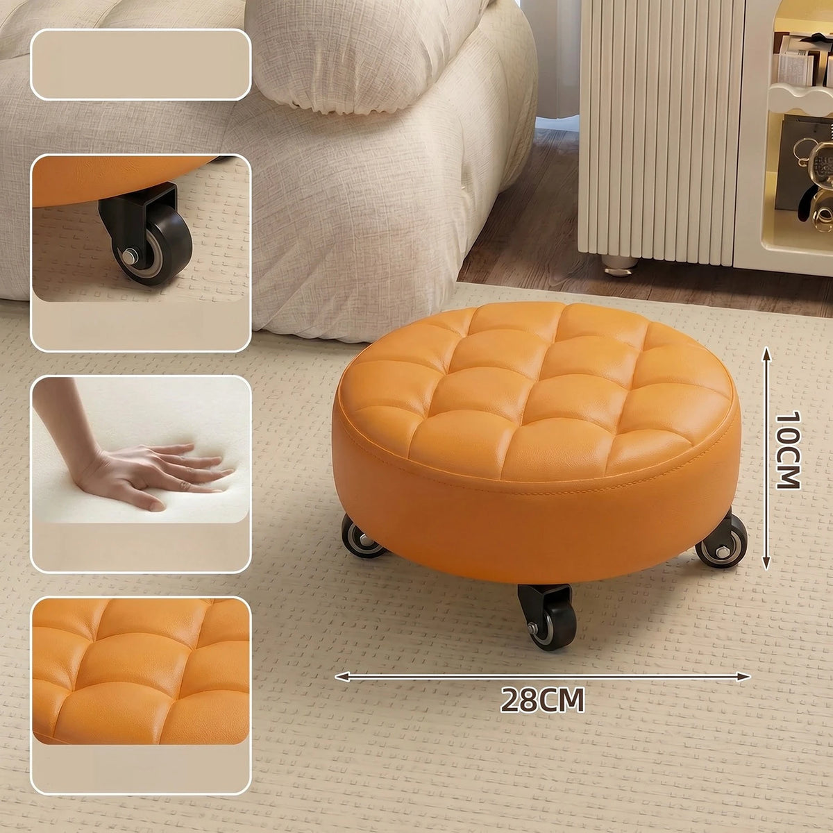 Wheeled Rolling Low Stool – Rotating Cushioned Nail & Pedicure Seat Rolling Stool Axl orangeA